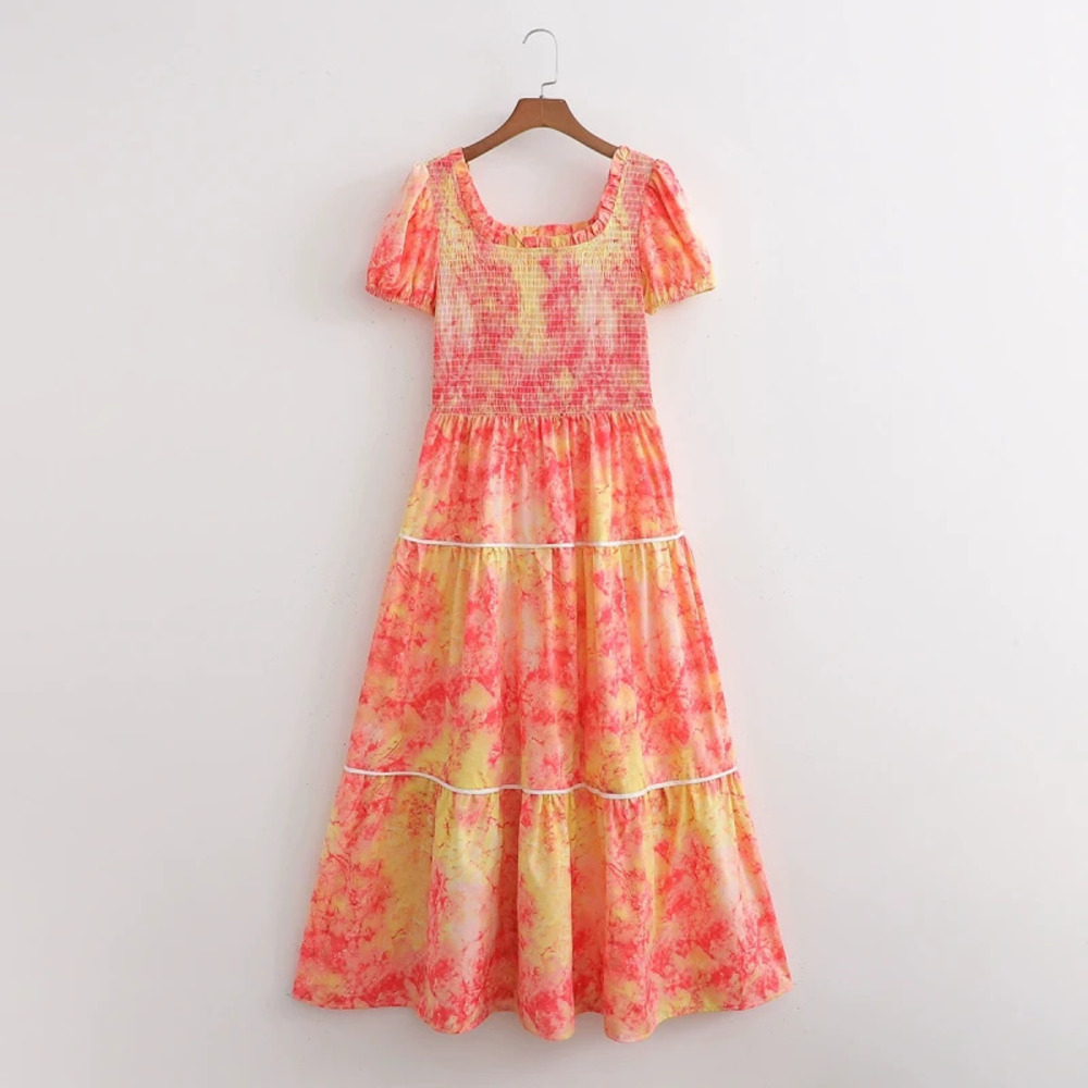 ZARA New Style Strapless Color Block Flared Dress
